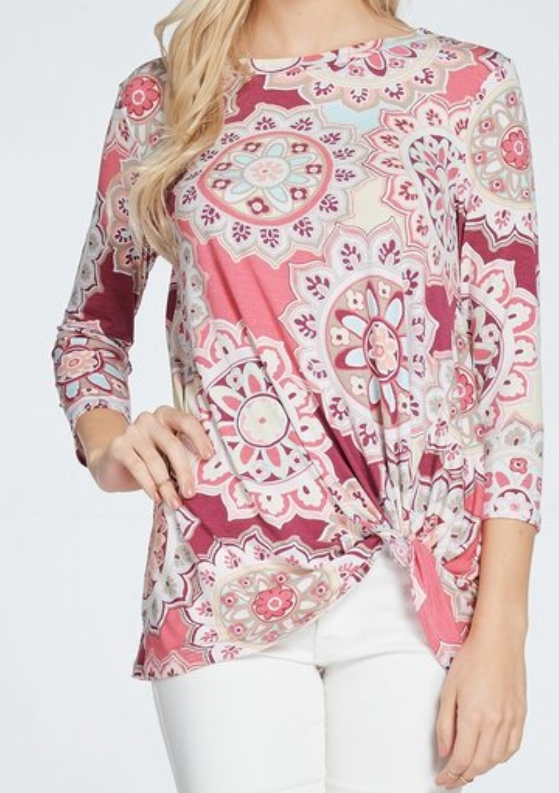 3/4 Length Sleeve Knotted Blouse