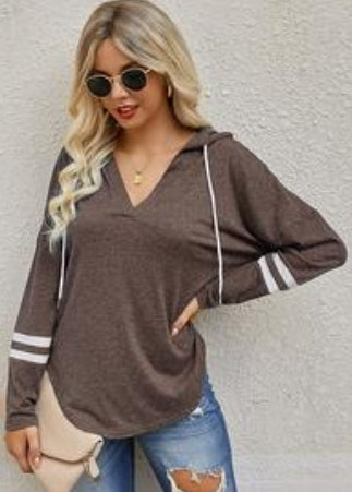 Hooded Pullover with White Strip Accent Sleeves