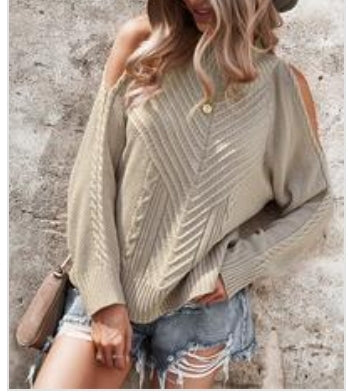 Cold Shoulder Cable Sweater