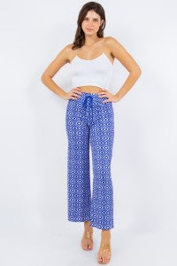 Ribbed Drawstring Print Ankle Pants