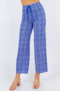 Ribbed Drawstring Print Ankle Pants