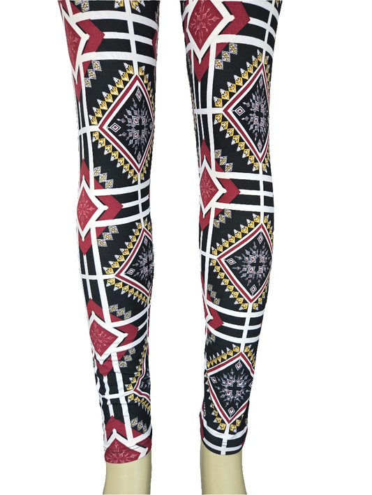 Printed Leggings "Burgundy Space Aztec"