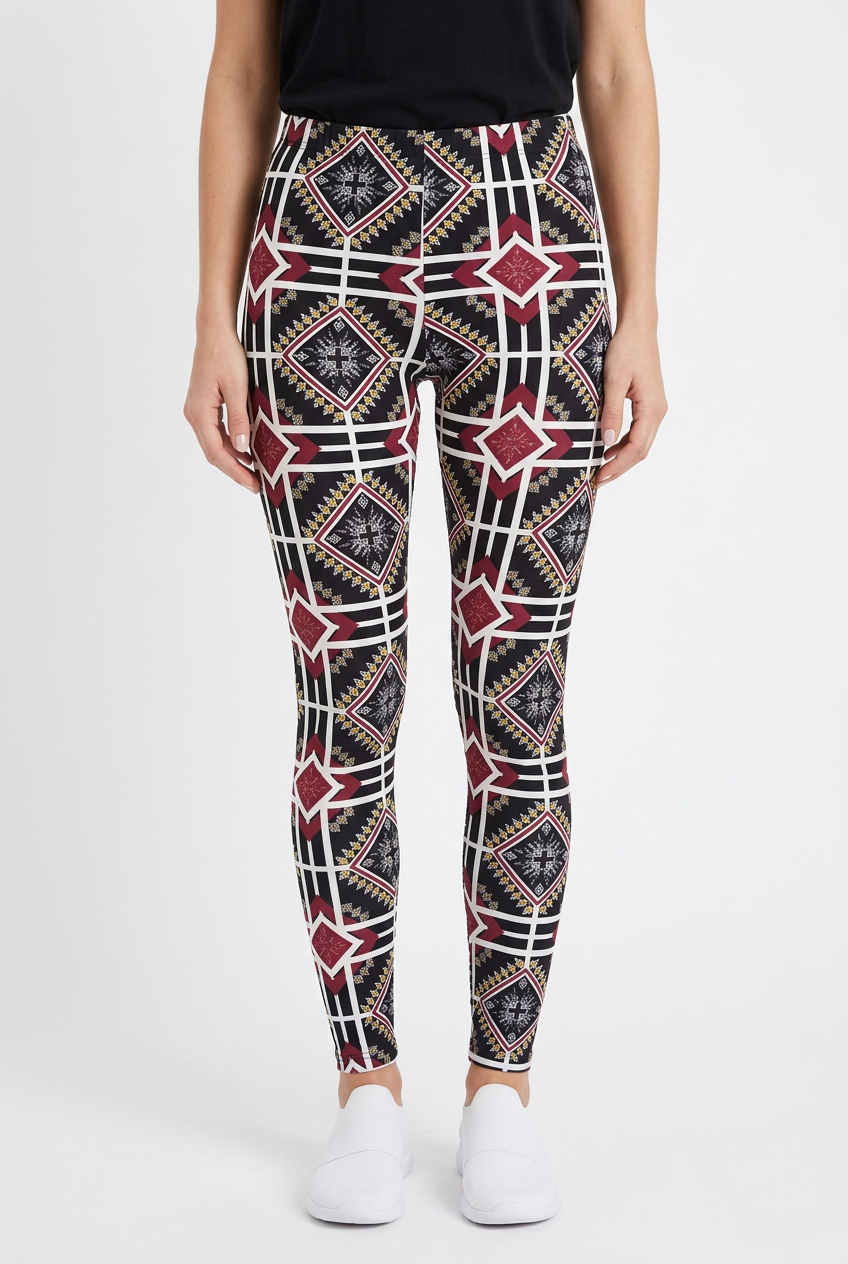 Printed Leggings "Burgundy Space Aztec"