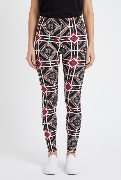 Printed Leggings "Burgundy Space Aztec"