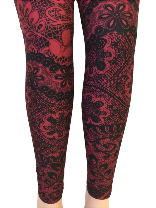 Printed Leggings "Wine and Lace"