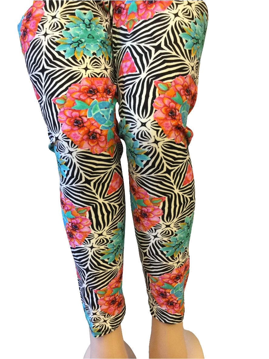 Printed Leggings "Zebra with Flowers"