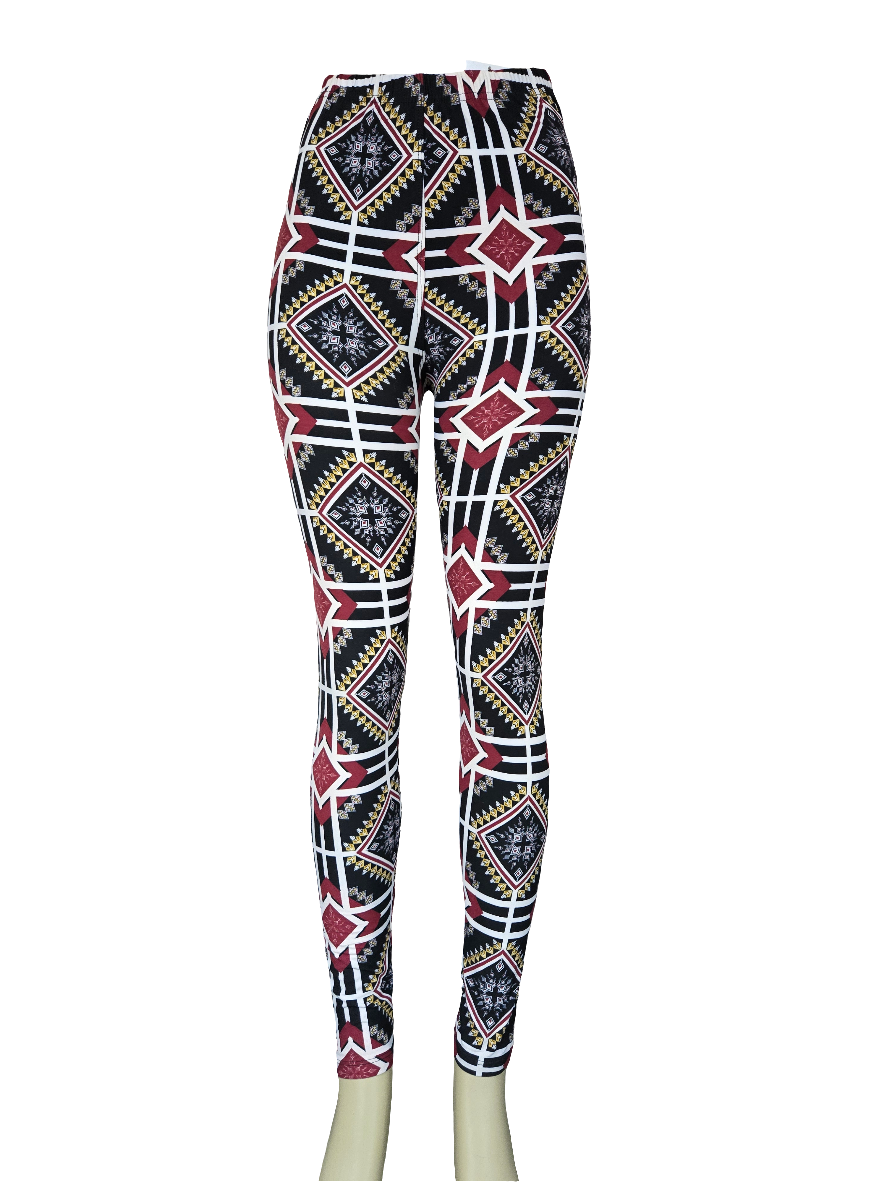 Printed Leggings "Burgundy Space Aztec"