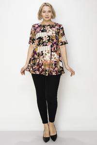 Plus Plum Patchwork Print Top