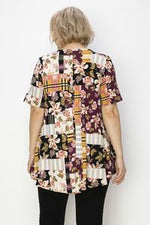 Plus Plum Patchwork Print Top