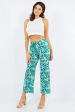 Ribbed Drawstring Print Ankle Pants