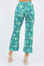 Ribbed Drawstring Print Ankle Pants