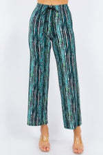 Ribbed Drawstring Print Ankle Pants