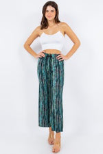 Ribbed Drawstring Print Ankle Pants