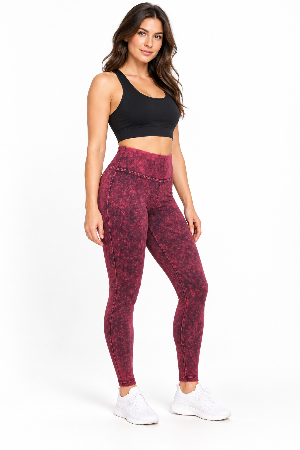 Mineral Wash Yoga Style Leggings-Fushia