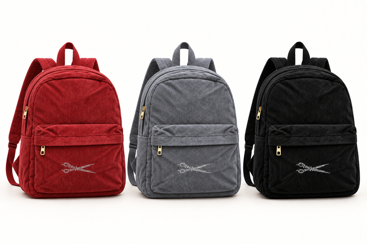 Corduroy Backpack with Scissor Accent