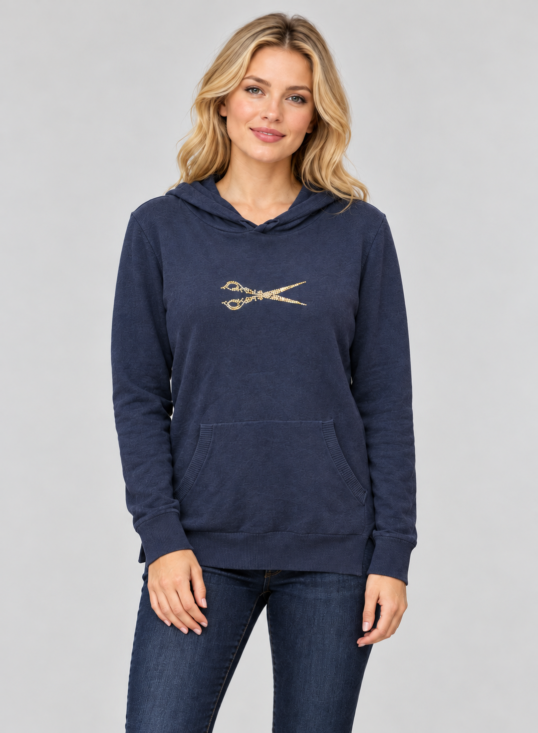 Sweater Hoodie with Gold Scissor Rhinestones