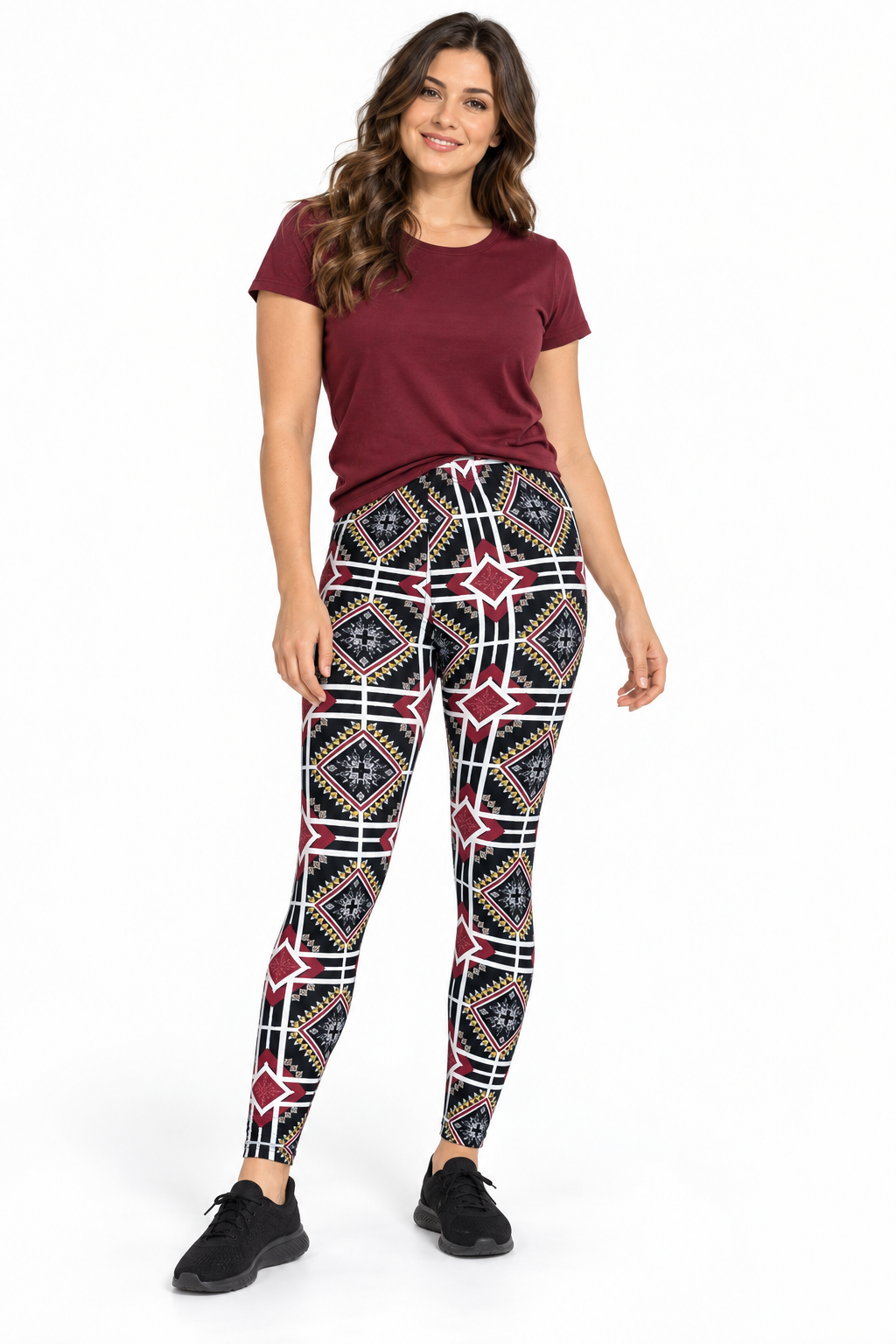Printed Leggings "Burgundy Space Aztec"