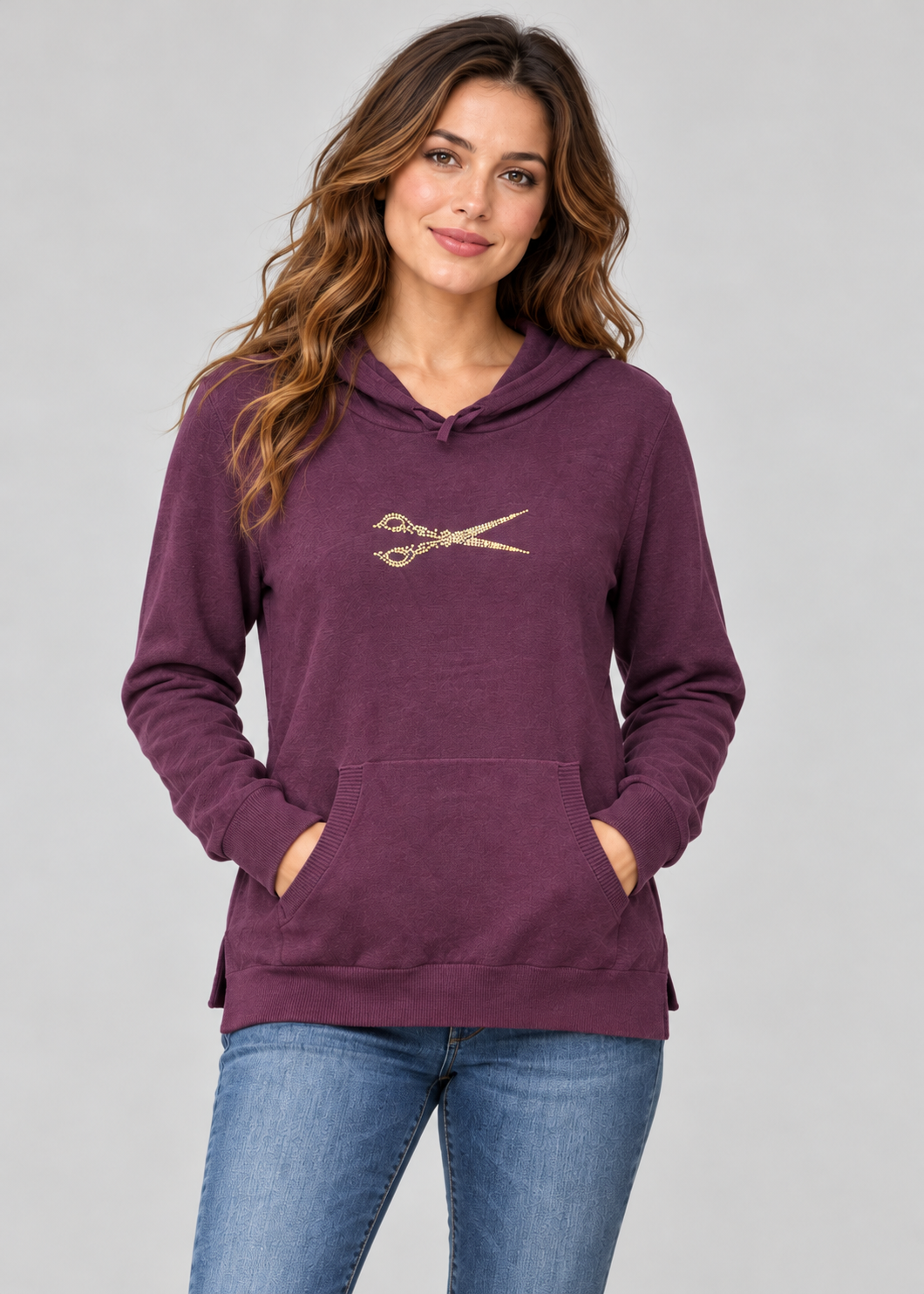 Sweater Hoodie with Gold Scissor Rhinestones