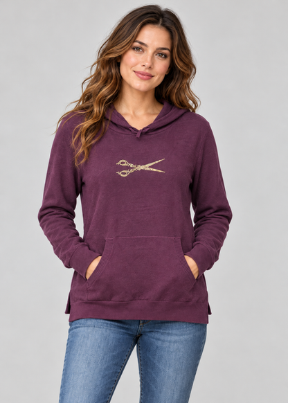 Sweater Hoodie with Gold Scissor Rhinestones