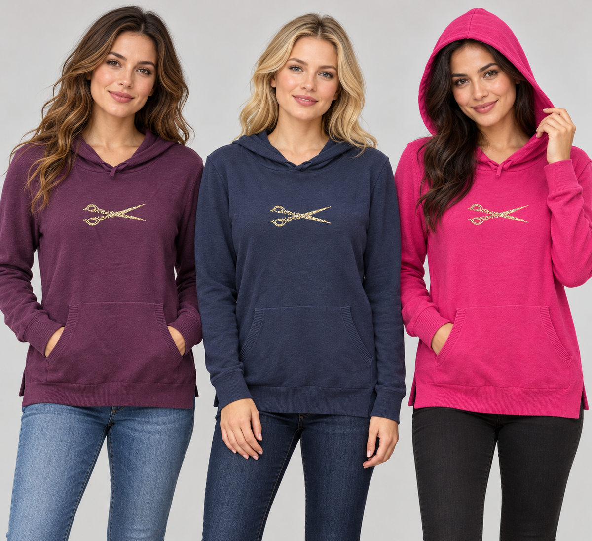 Sweater Hoodie with Gold Scissor Rhinestones