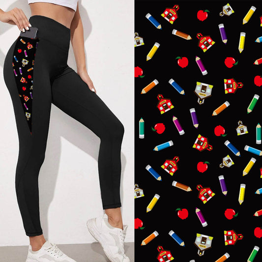 V Shaped Pocket Leggings "Teacher" "Paws" " Guitar" "Lace"