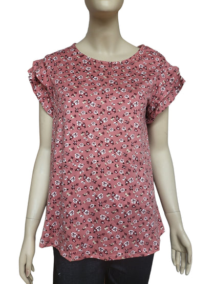 Floral Print in Mauve with Ruffled Sleeves