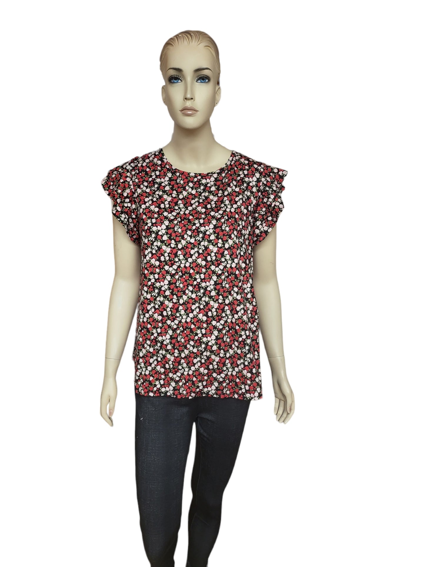 Floral Print in Red with Ruffled Sleeves
