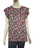 Floral Print in Red with Ruffled Sleeves