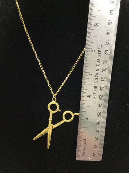 Scissor Pendant with Textured Handles Necklace