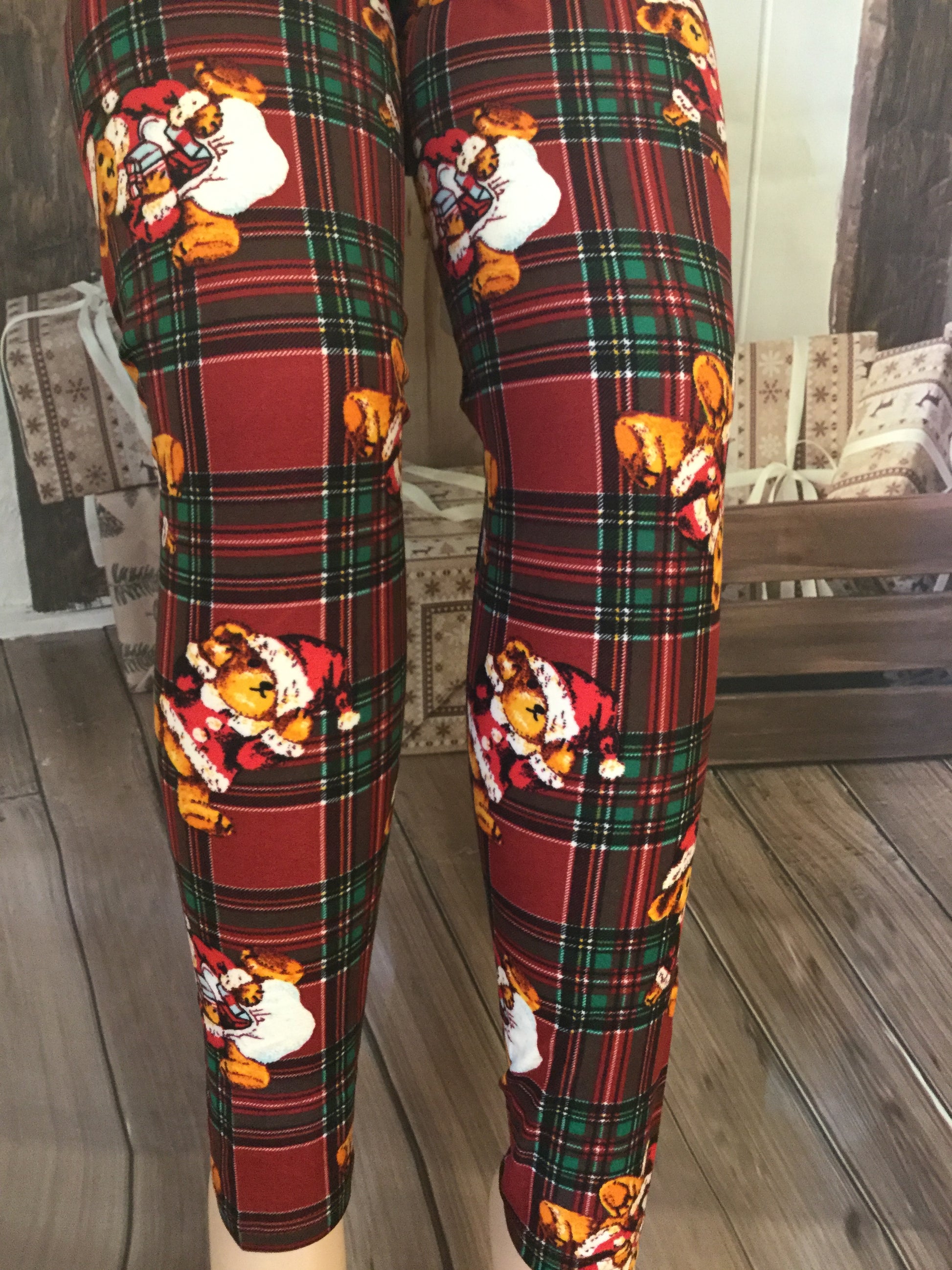 Teddy Bear Plaid Christmas Print Leggings – 2 Blondes Apparel