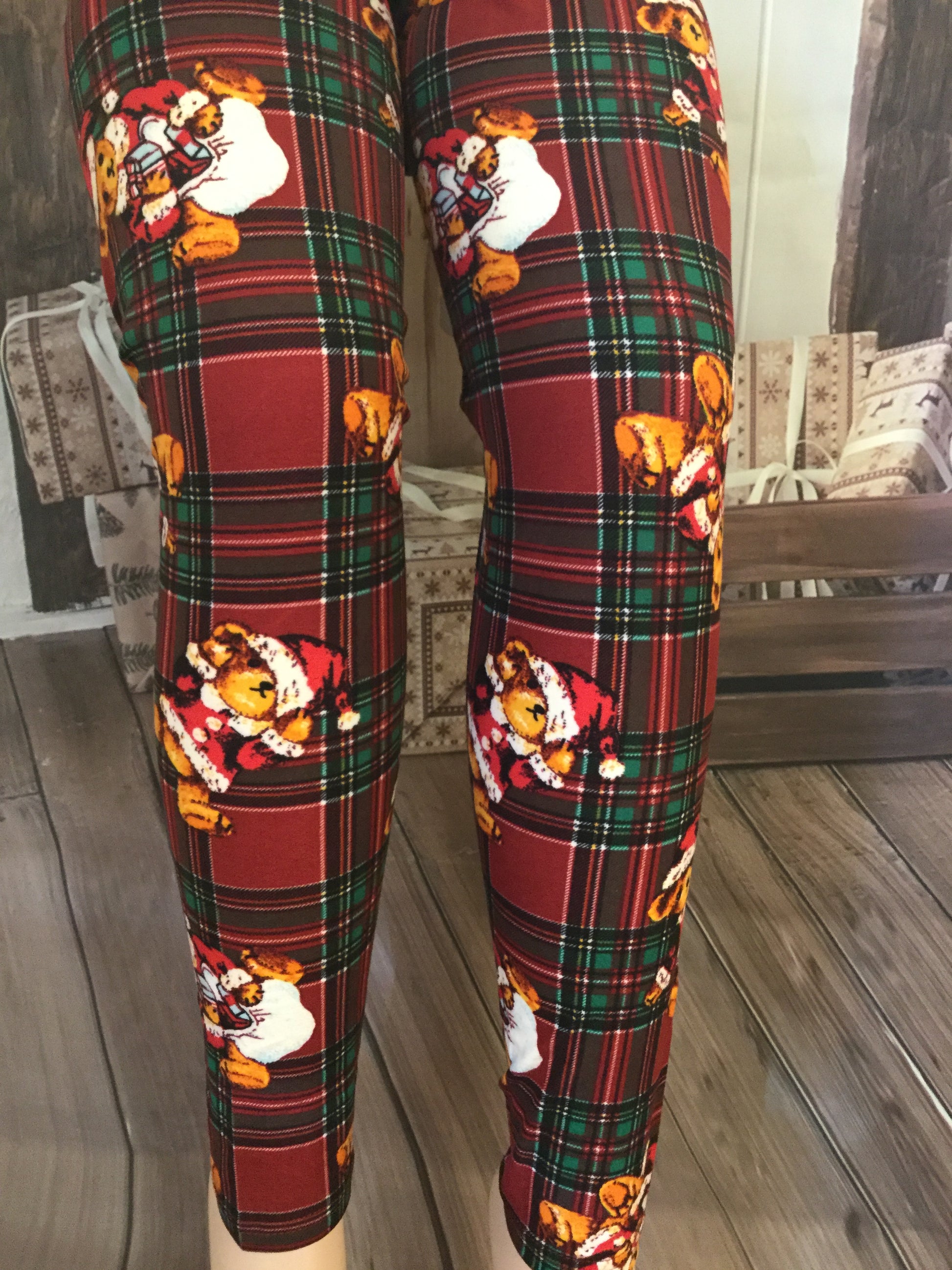 Teddy Bear Plaid Christmas Print Leggings 2 Blondes Apparel