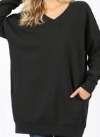 Black Over Sized V neck Sweatshirt with Pockets