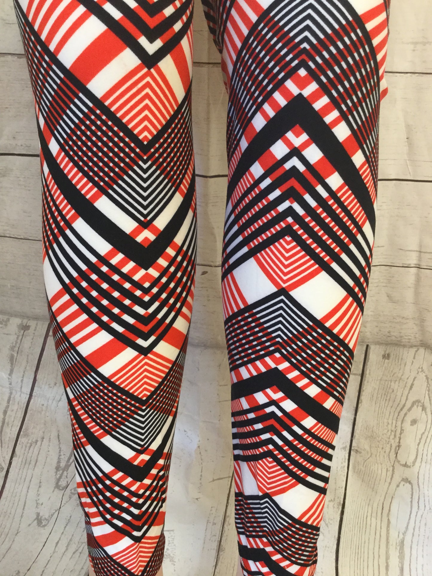 Red and Black Striped Printed Leggings