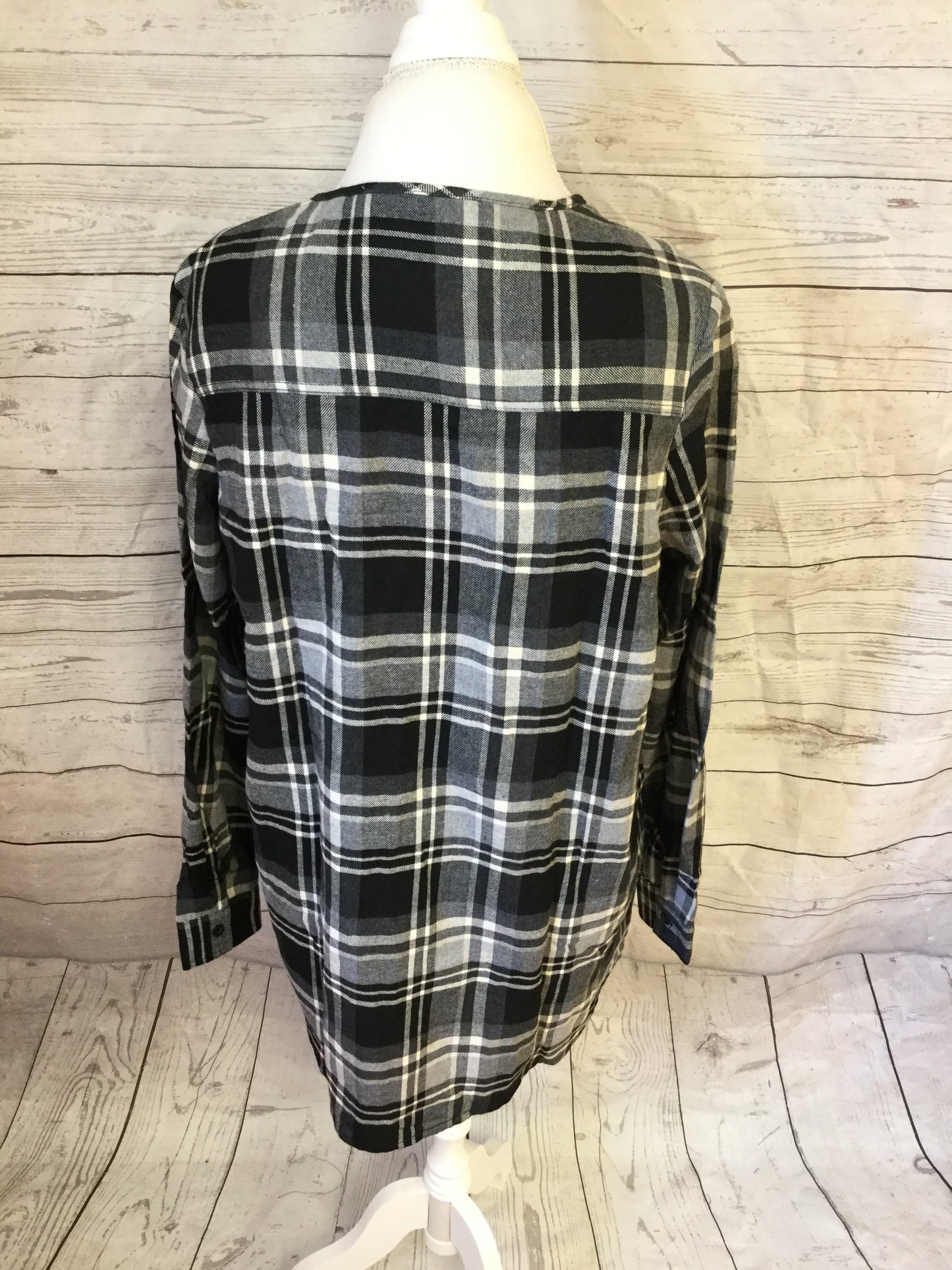 Lace Up Plaid Black and White Flannel To