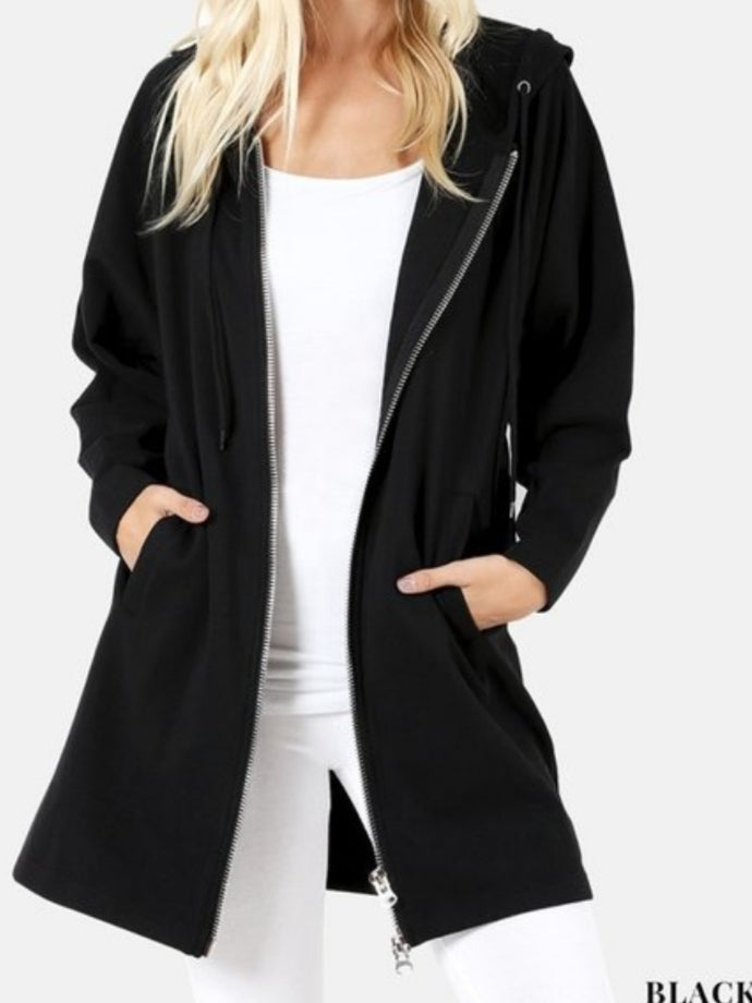 Hooded Black Sweatshirt with 2 Way Zipper