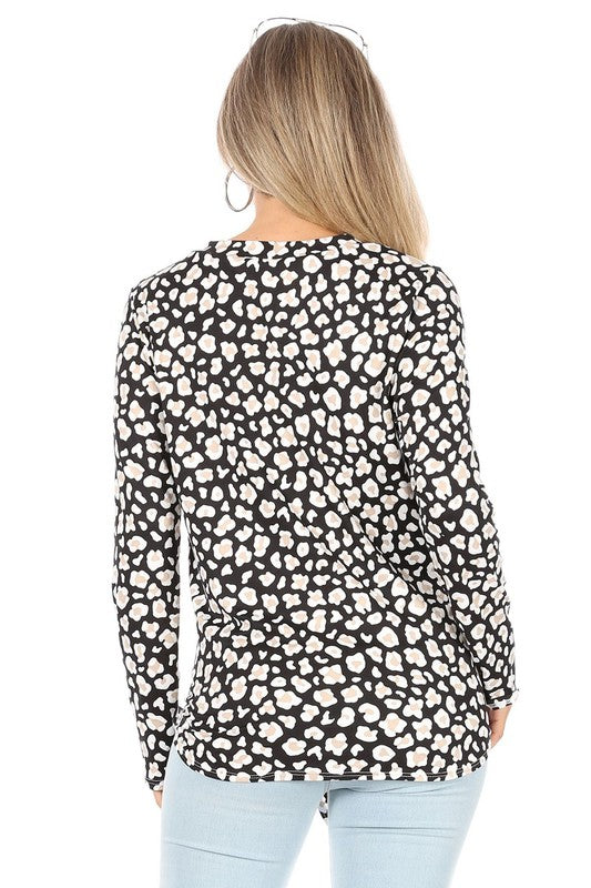 Long Sleeve Print Knot Front Top