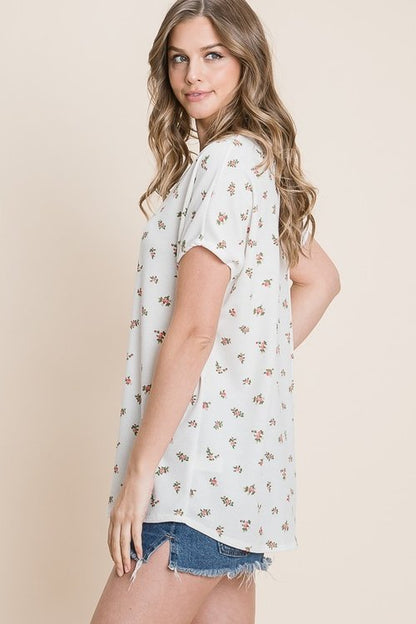 Tiny Flower Print Waffle Top