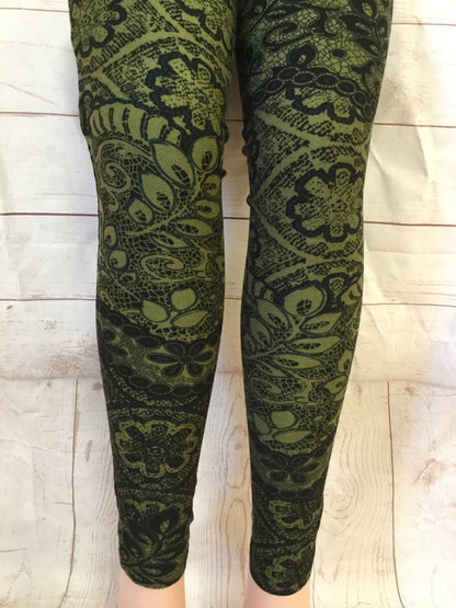 Printed Leggings "Olives and Lace"