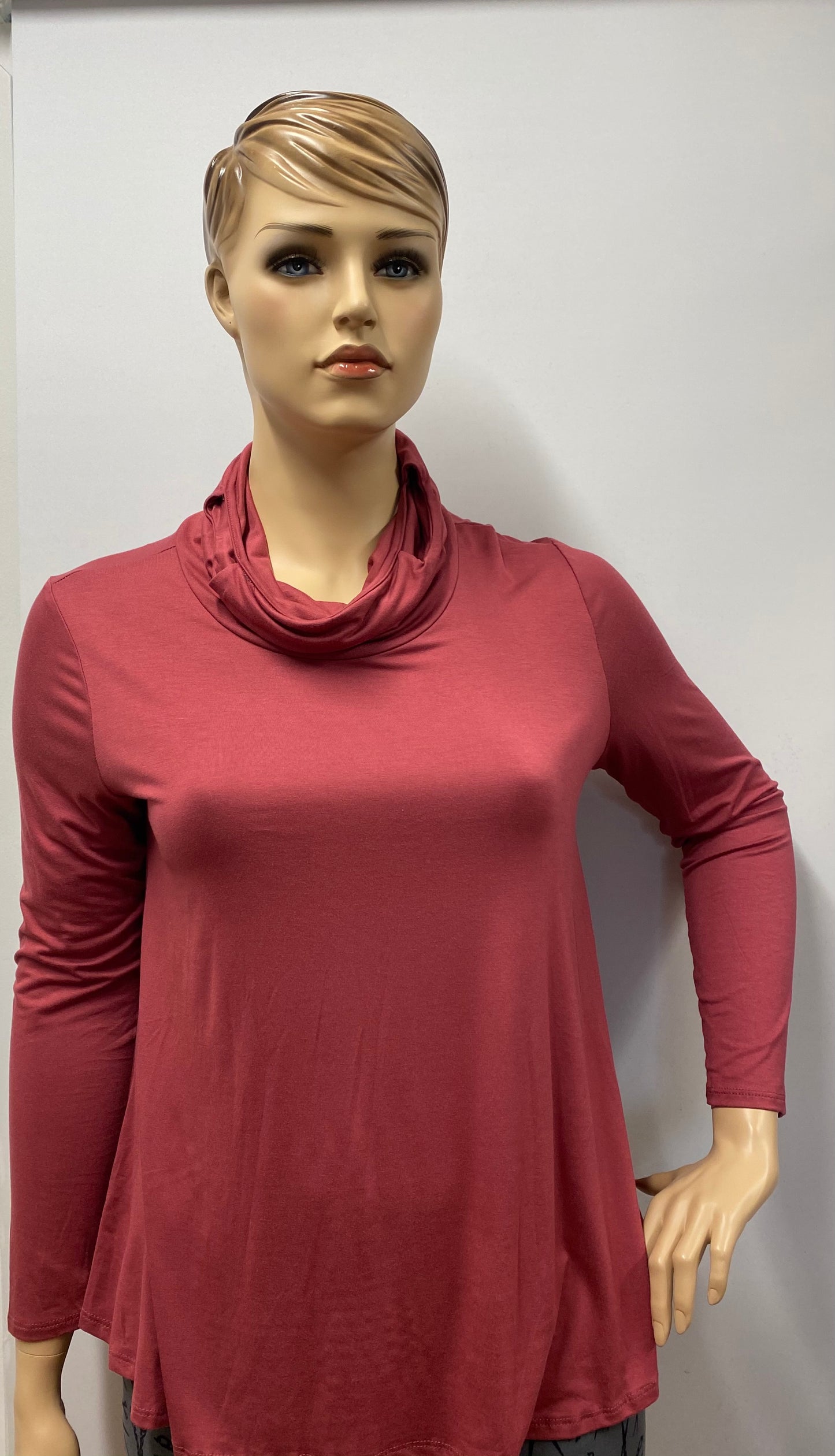 Plus Size Burgundy Long Sleeve Cow Neck Top