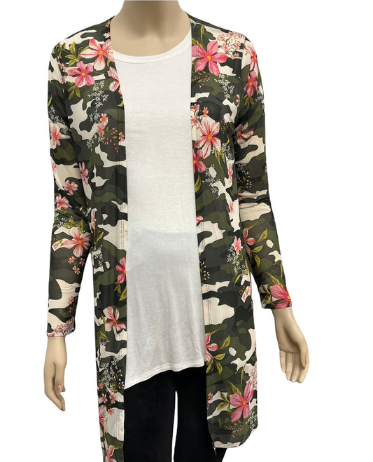Sheer Long Sleeve Camo Floral Duster