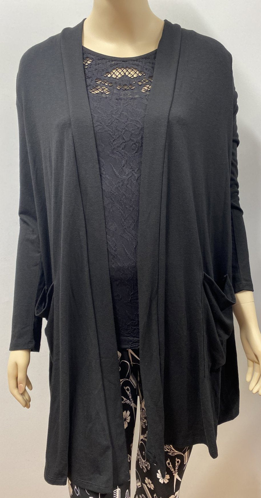 Stylist Long Sleeve Cardigan with Front Pockets and Scissor Rhinestones