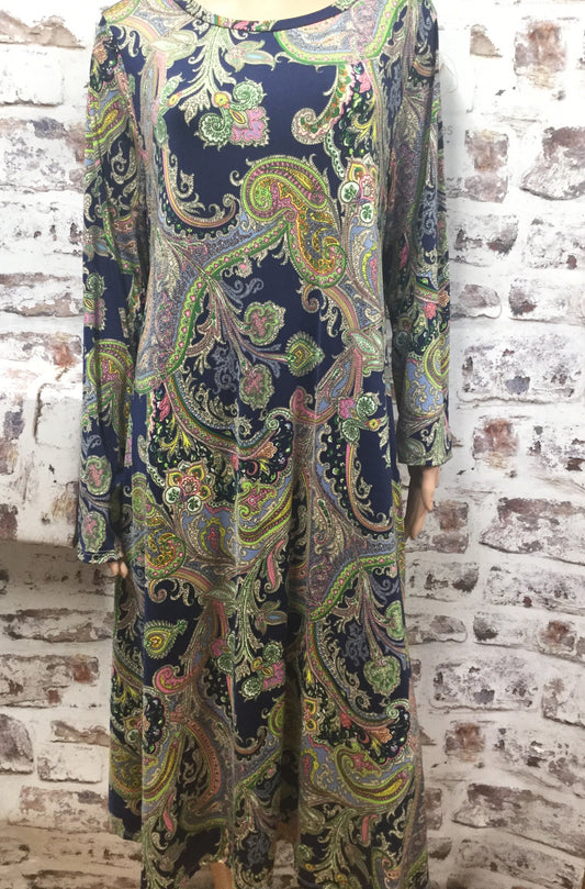 Plus Size Colorful Paisley Long Sleeve Dress