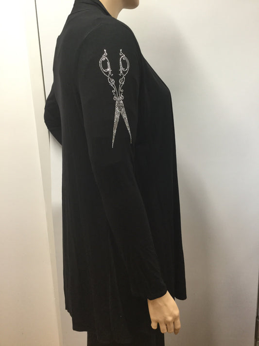 Stylist Plus Size Waist Length Cardigan with Large Scissor Rhinestone