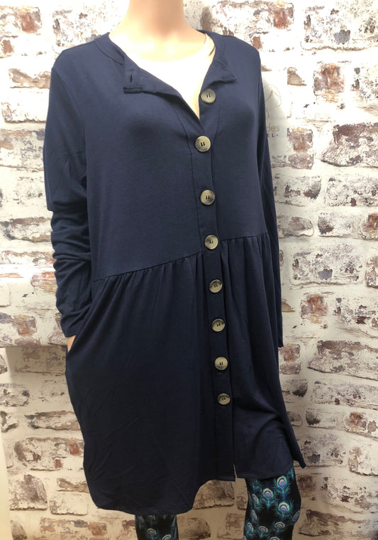 Plus Button up Gathered Navy Cardigan