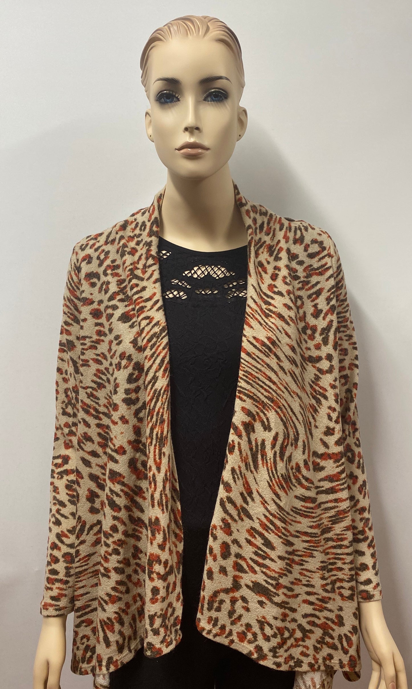 Rust Animal Print 2-1 Cardigan with Button Accent