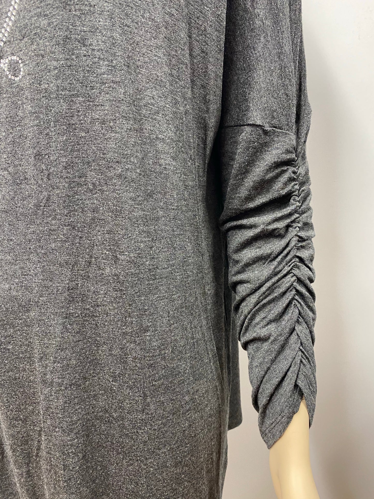 Gray Long  Sleeve  Tunic with Scissor and Heart Rhinestone