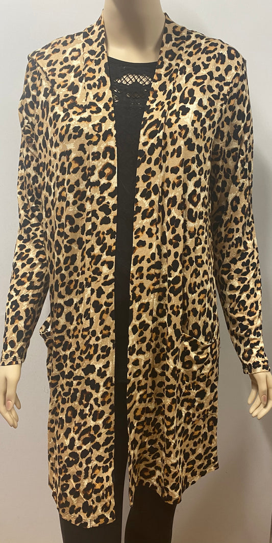 Tan Leopard Print Mid Length Cardigan