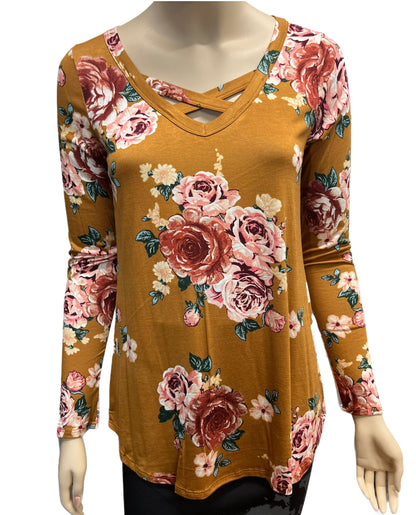 Mustard Floral Crisscross Top