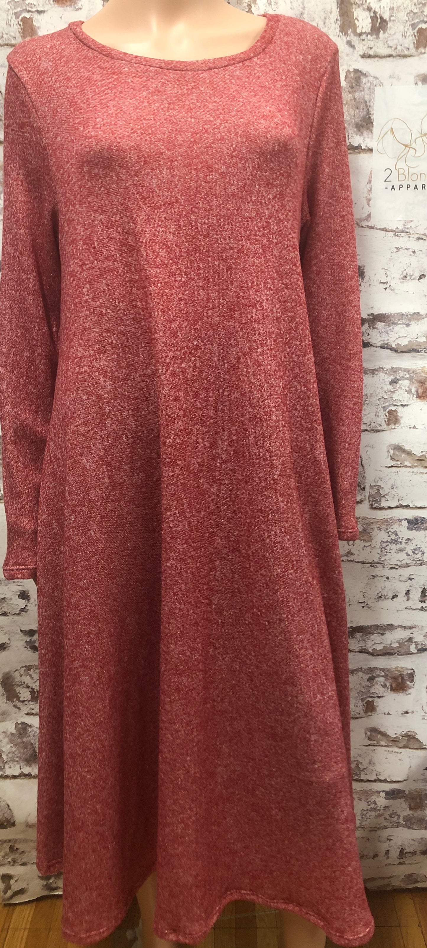 Plus Long Sleeve Hacci Heather Red Dress