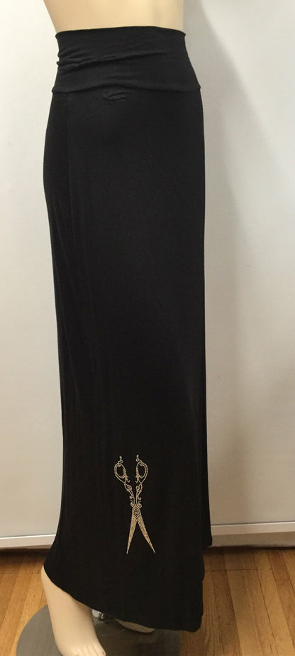 Long Straight Maxi Skirt with Scissor Rhinestone